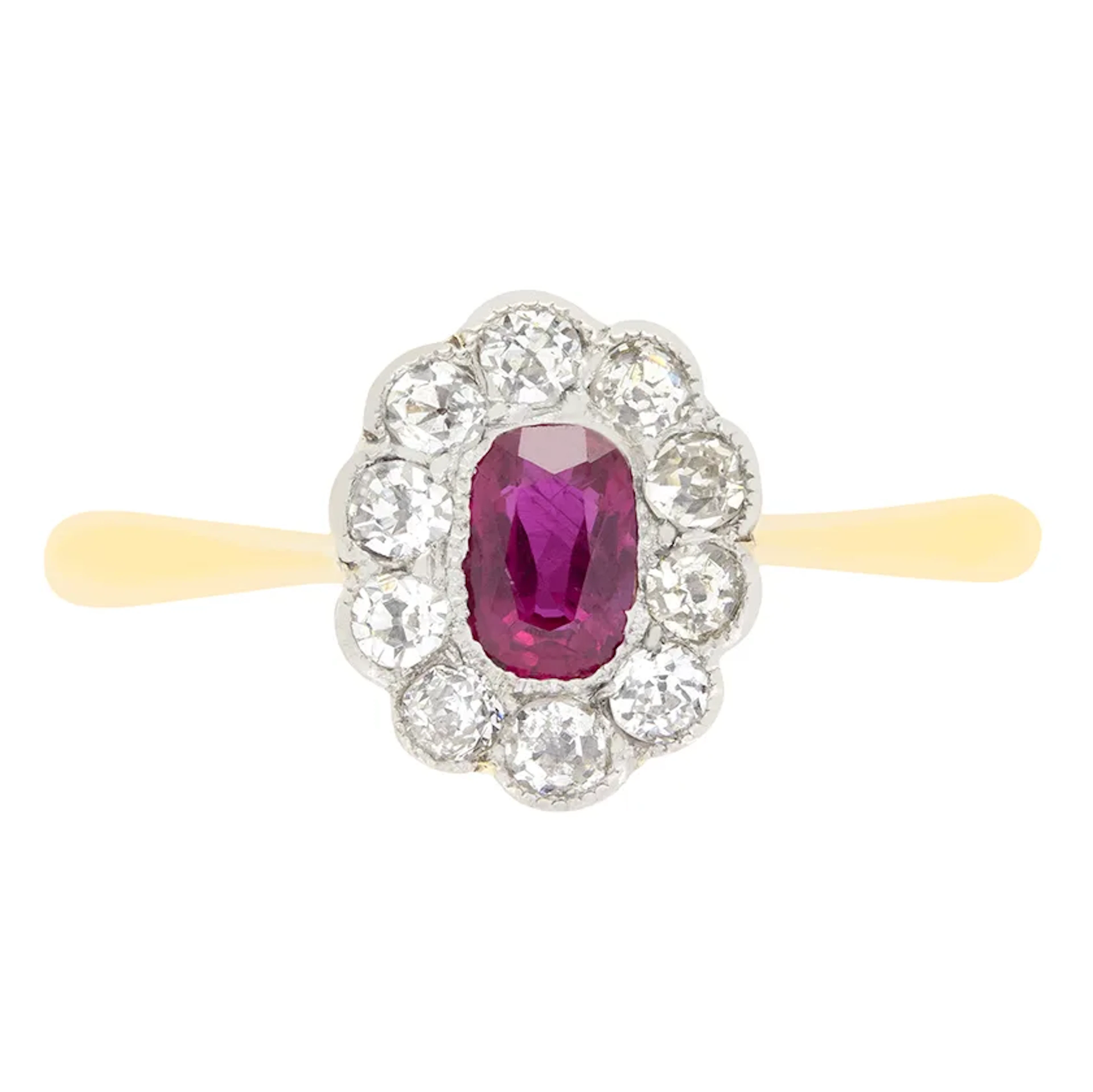 Edwardian 0.30ct Ruby and Diamond Cluster Ring, c.1910s