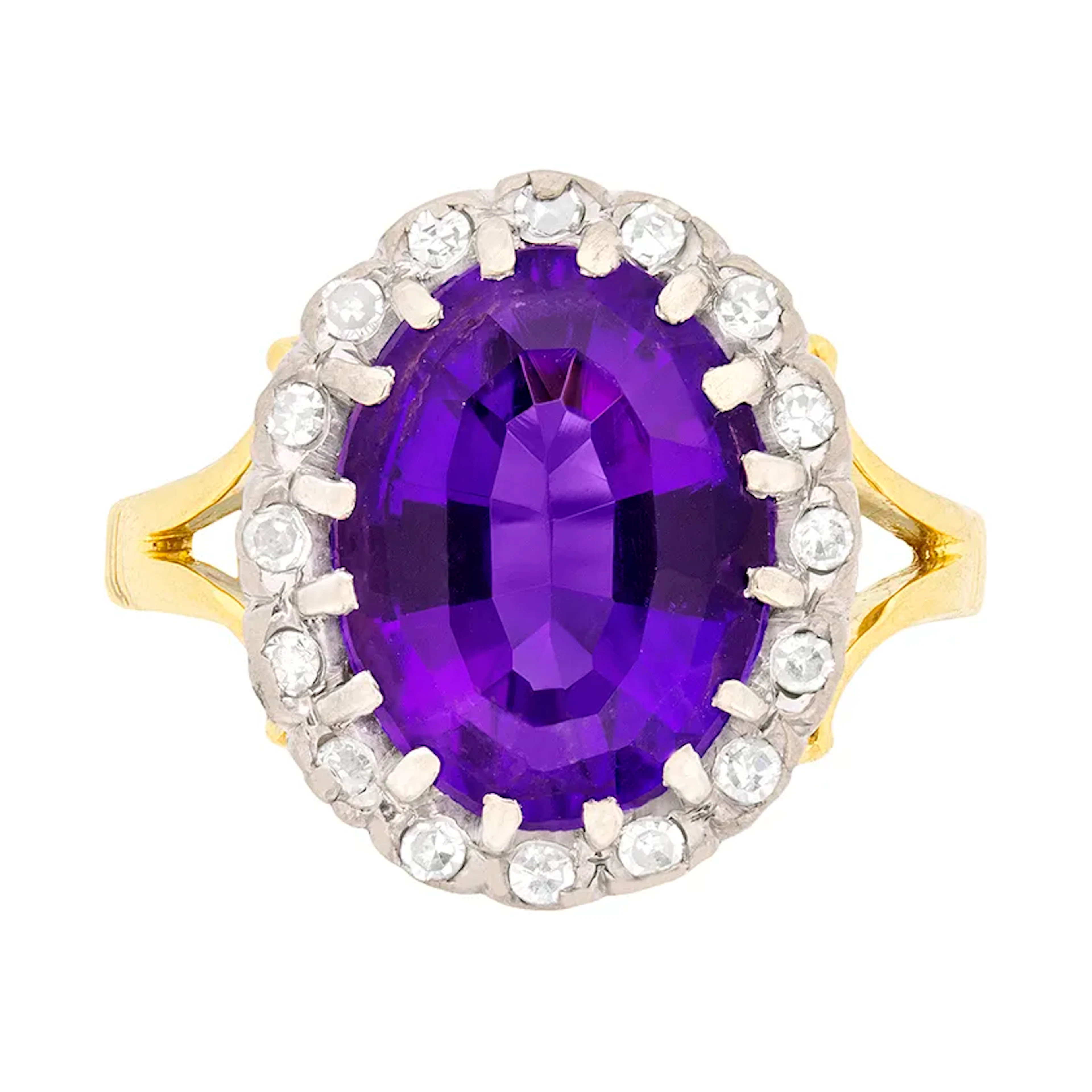 Art Deco Amethyst and Diamond Cluster Dress Ring, c.1930s
