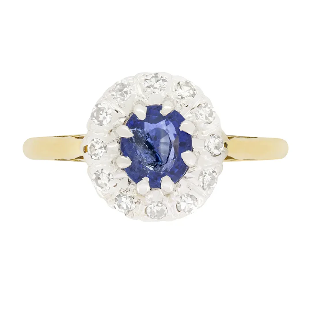 Edwardian 0.50ct Sapphire and Diamond Cluster ring, c.1910s