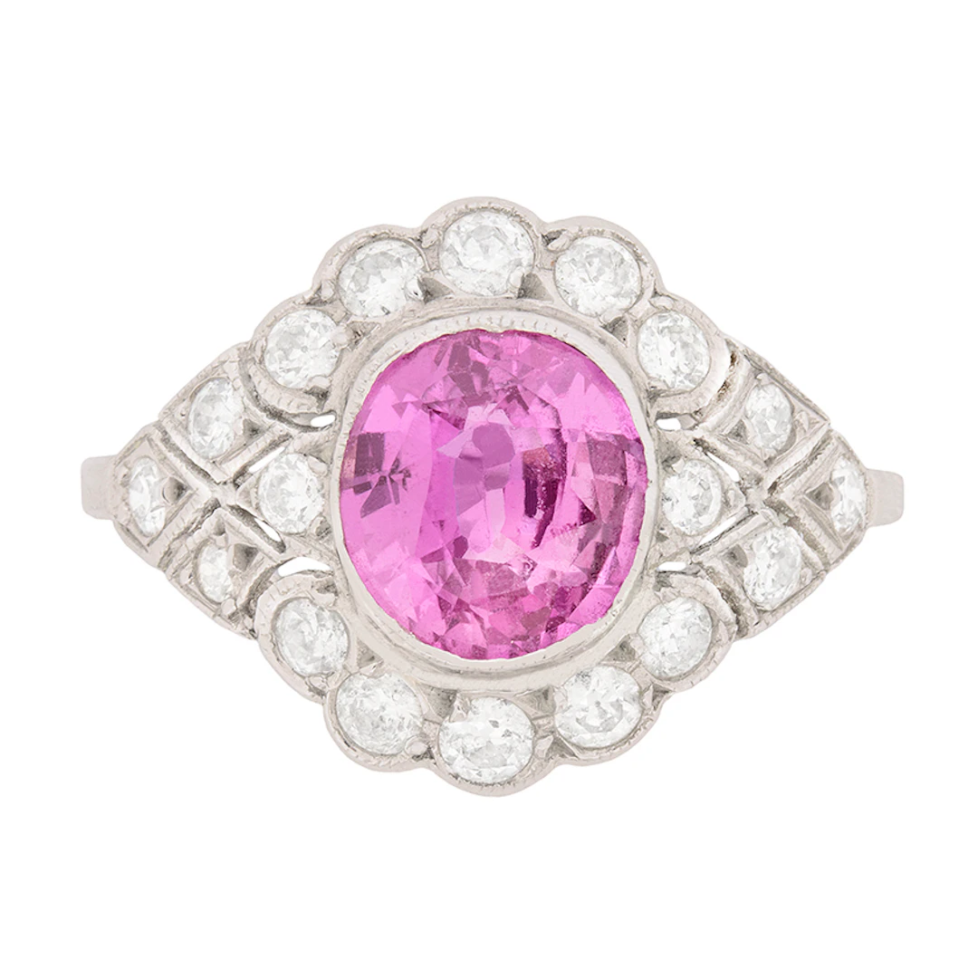 Vintage-Inspired 1.65 Carat Pink Sapphire and Diamond Bombé Style Cocktail Ring