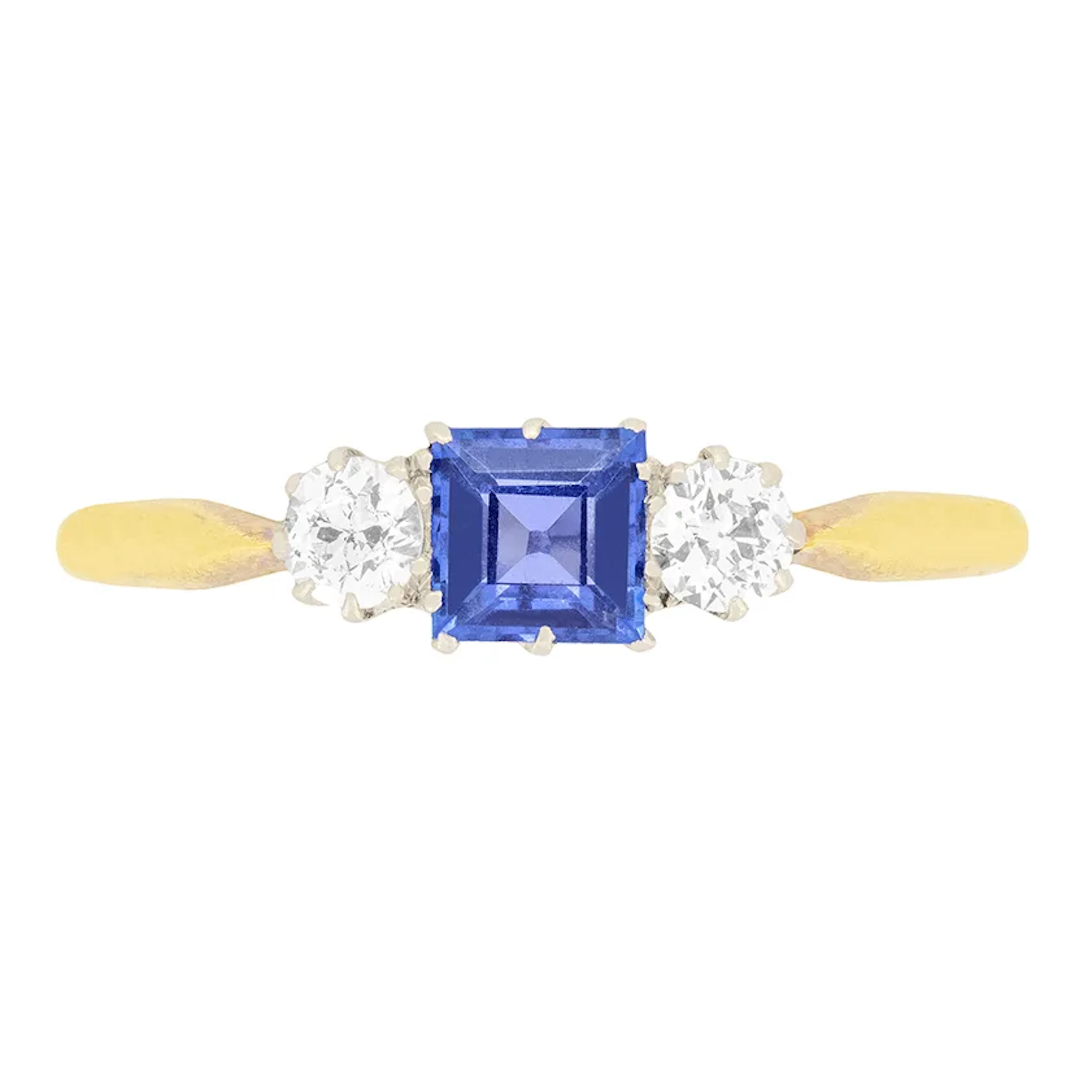 Edwardian 0.50ct Sapphire and Diamond Three Stone Ring, c.1910