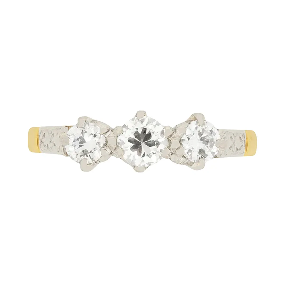 Late Art Deco 0.70ct Diamond Three Stone Ring, c.1930s