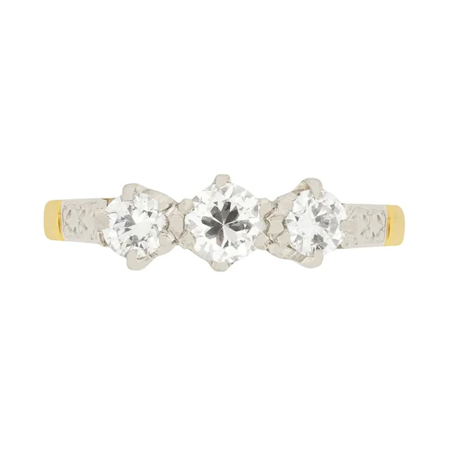 Late Art Deco 0.70ct Diamond Three Stone Ring, c.1930s