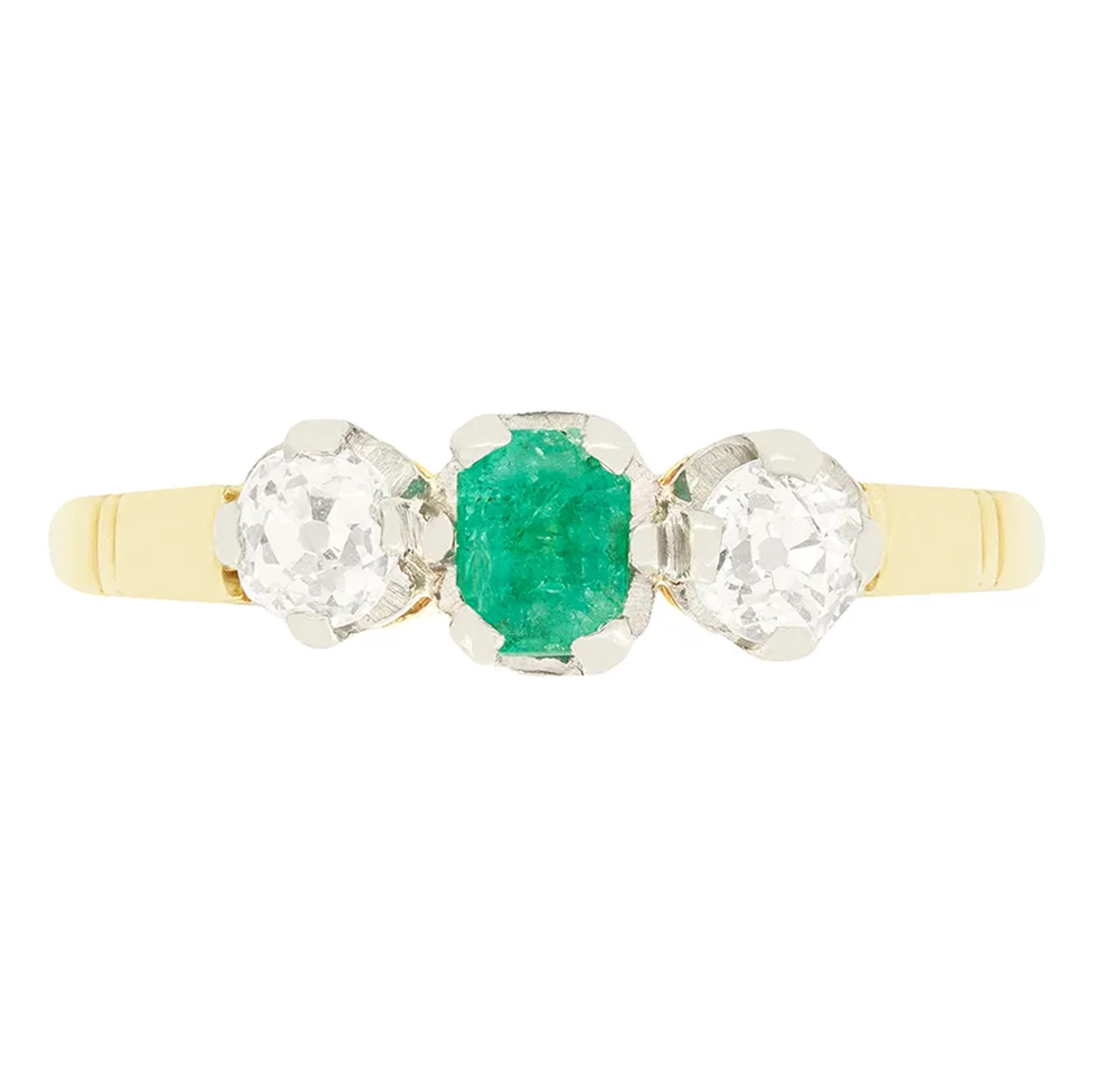 Edwardian 0.30ct Emerald and Diamond Trilogy Ring, c.1910s