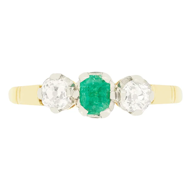 Edwardian 0.30ct Emerald and Diamond Trilogy Ring, c.1910s