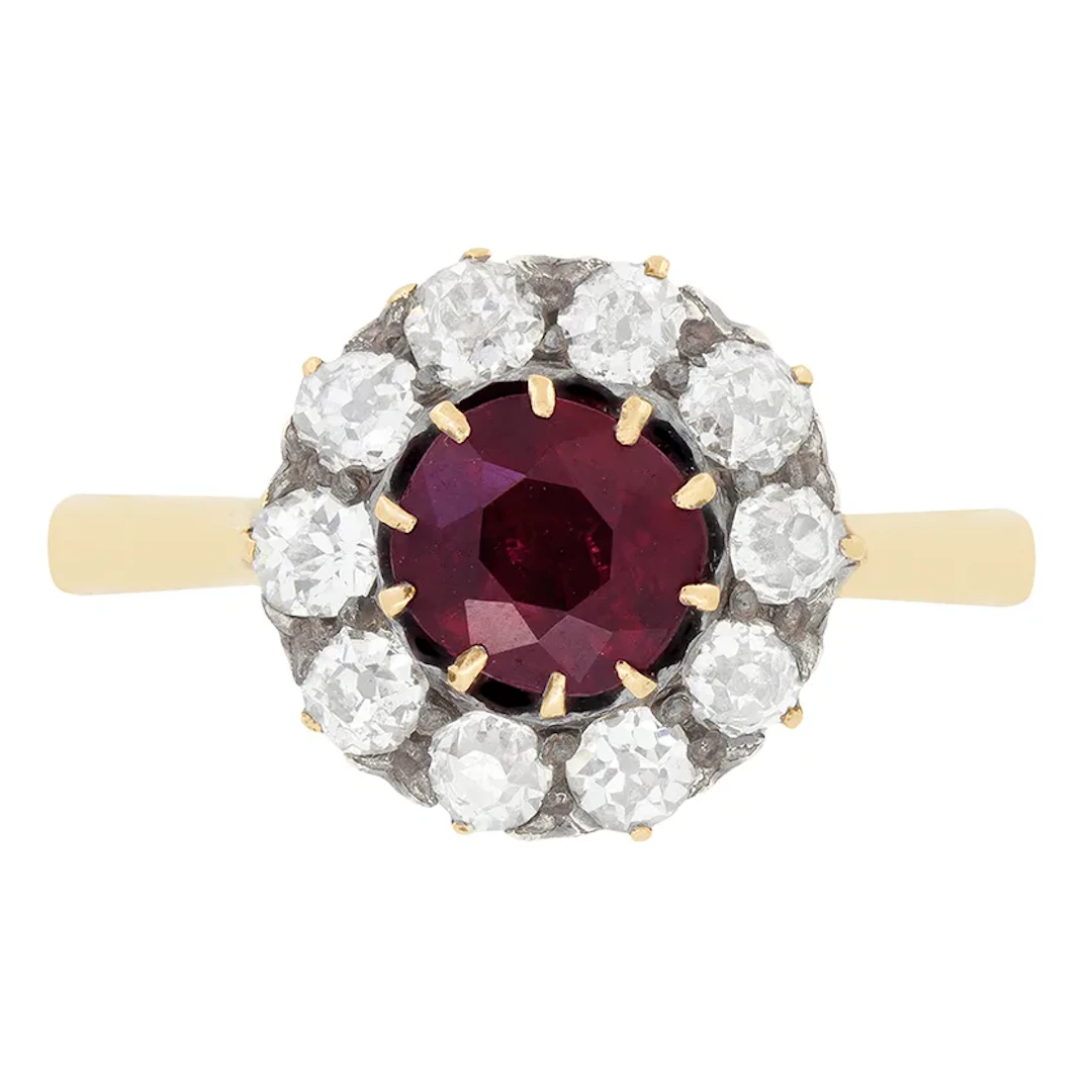 Victorian 0.80ct Ruby and Diamond Cluster Ring, c.1880s
