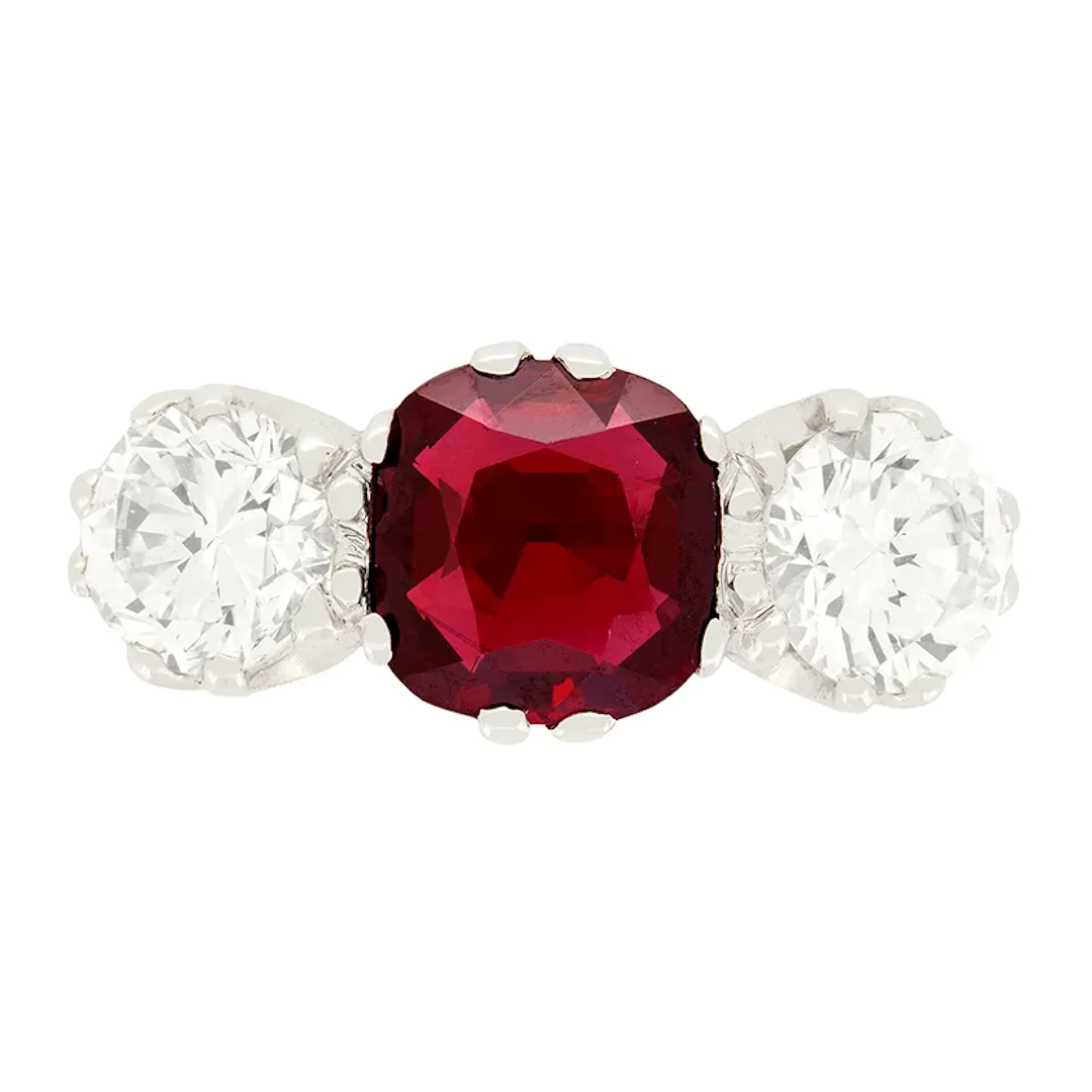 Vintage 1.70 carat Ruby and Diamond Trilogy Ring, c.1950s