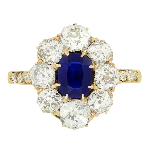 Victorian 0.70ct Sapphire and Diamond Cluster Ring, c.1880s