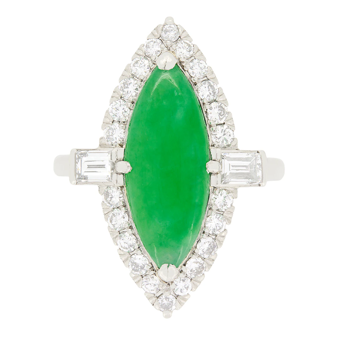 Vintage 4.50ct Jade and Diamond Halo Ring, c.1950s