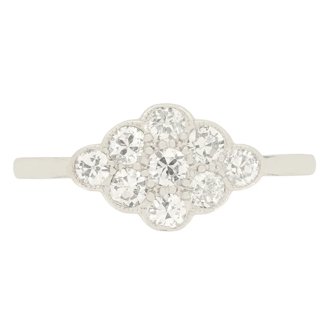 Late Deco 0.90ct Diamond Cluster Ring, c.1930s