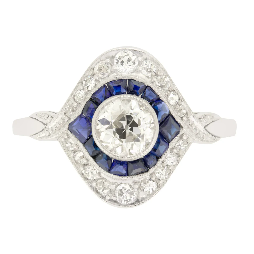 Art Deco 0.75ct Diamond and Sapphire Target Ring, c.1920s