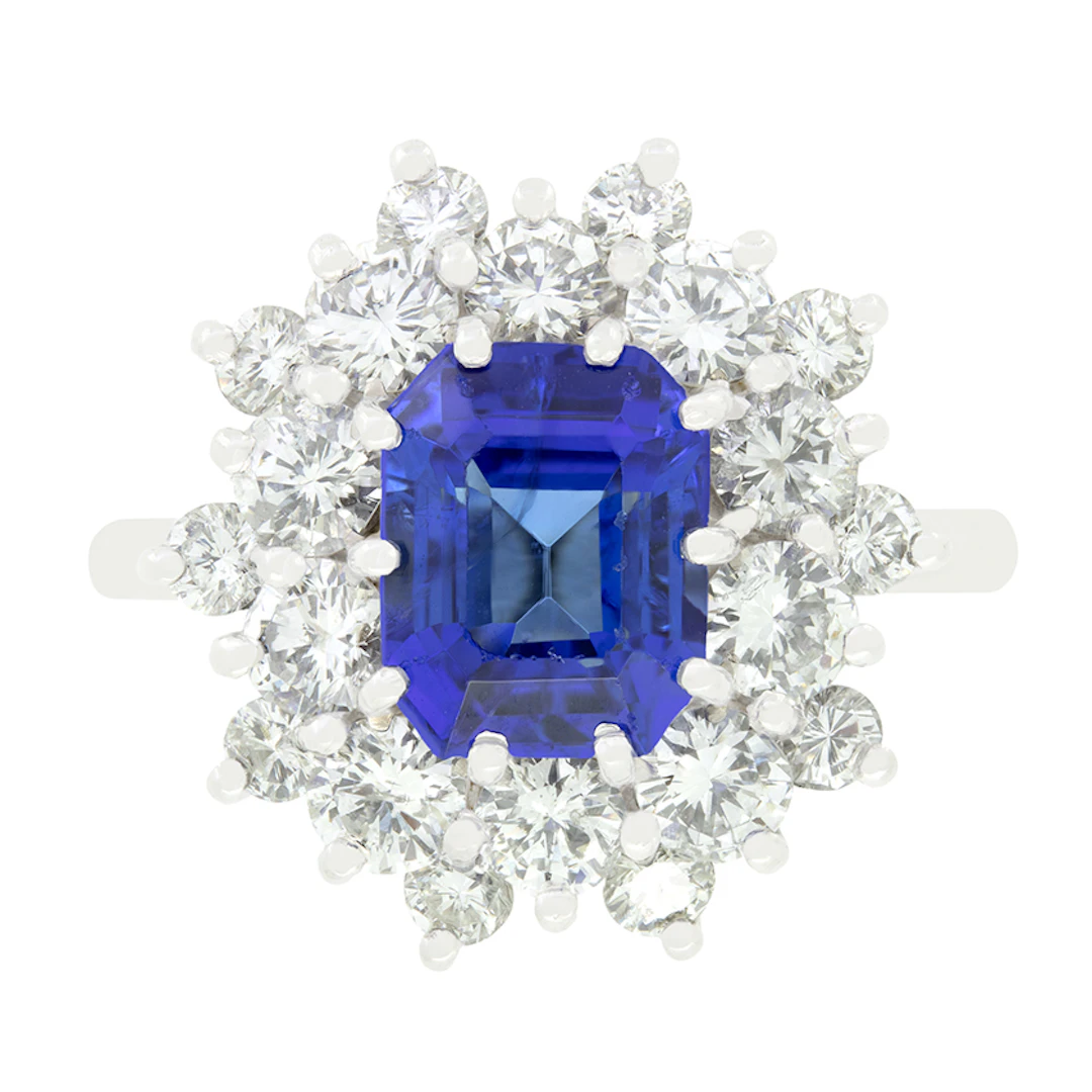 Vintage 3.00ct Sapphire and Diamond Cluster Ring, c.1970s