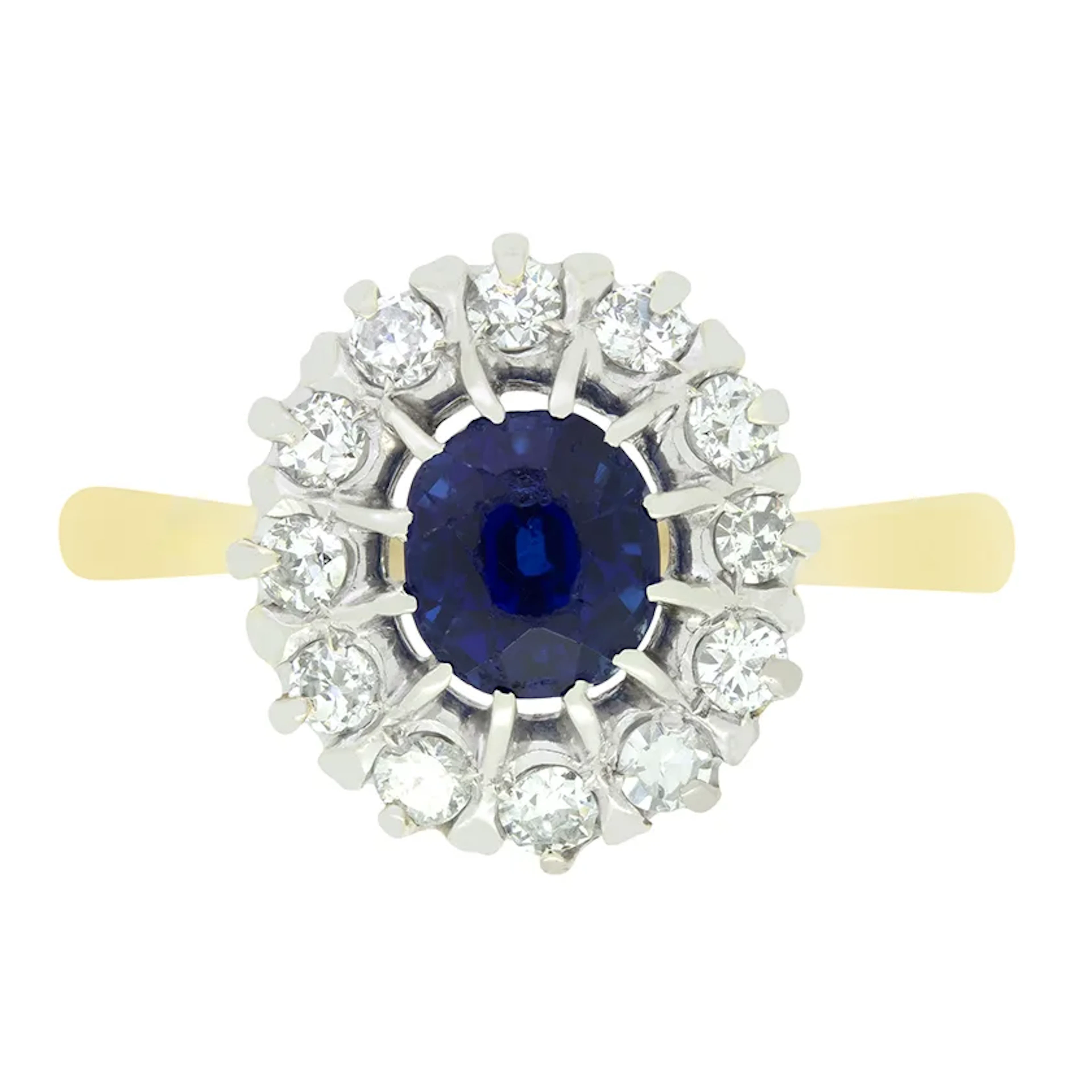 Vintage 0.90ct Sapphire and Diamond Cluster Ring, c.1950s