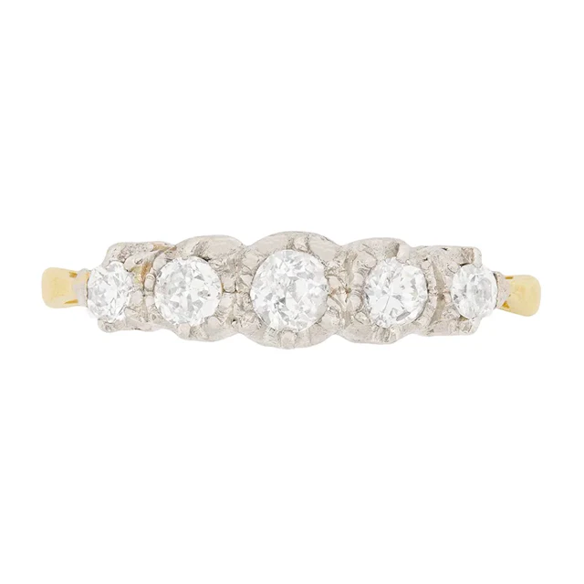 Five Stone Illusion Set Old Cut Diamond Ring, c.1920s