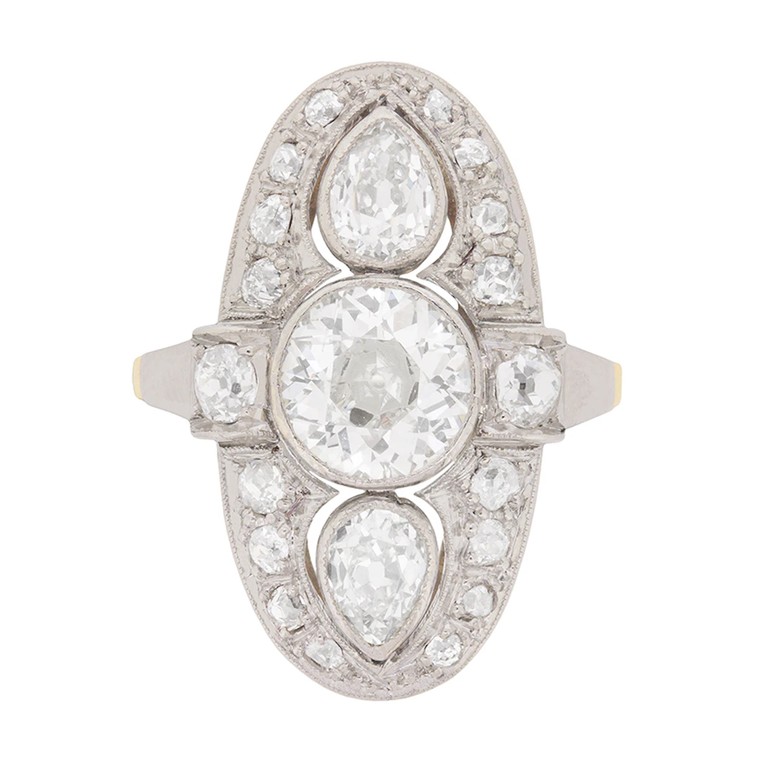 Edwardian 1.65ct Diamond Cluster Cocktail Ring, c.1910