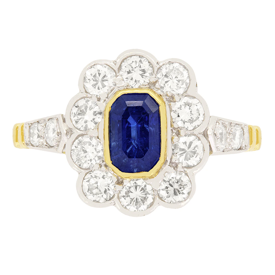 Vintage 0.90ct Sapphire and Diamond Cluster Ring, c.1950s