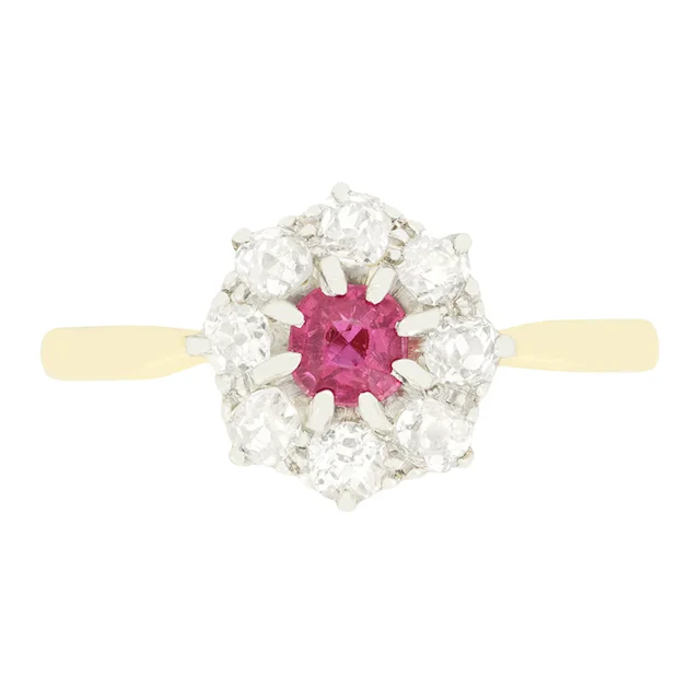 Edwardian 0.40ct Ruby and Diamond Cluster Ring, c.1910s