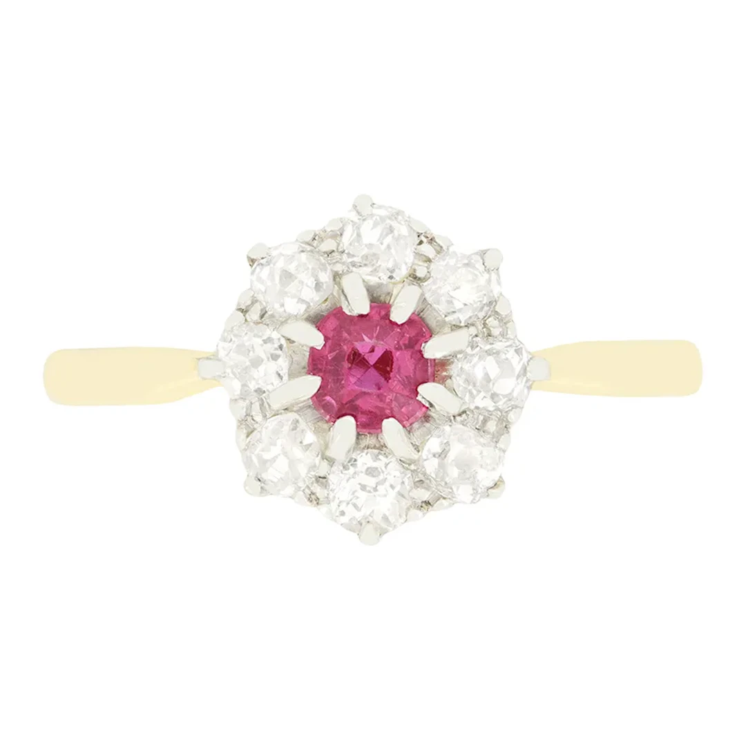 Edwardian 0.40ct Ruby and Diamond Cluster Ring, c.1910s