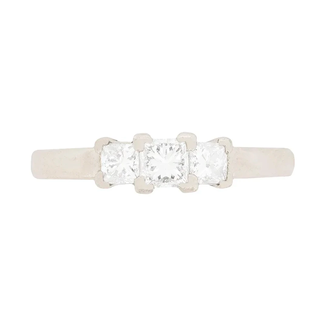 Modern Three Stone Princess Cut Diamond Engagement Ring