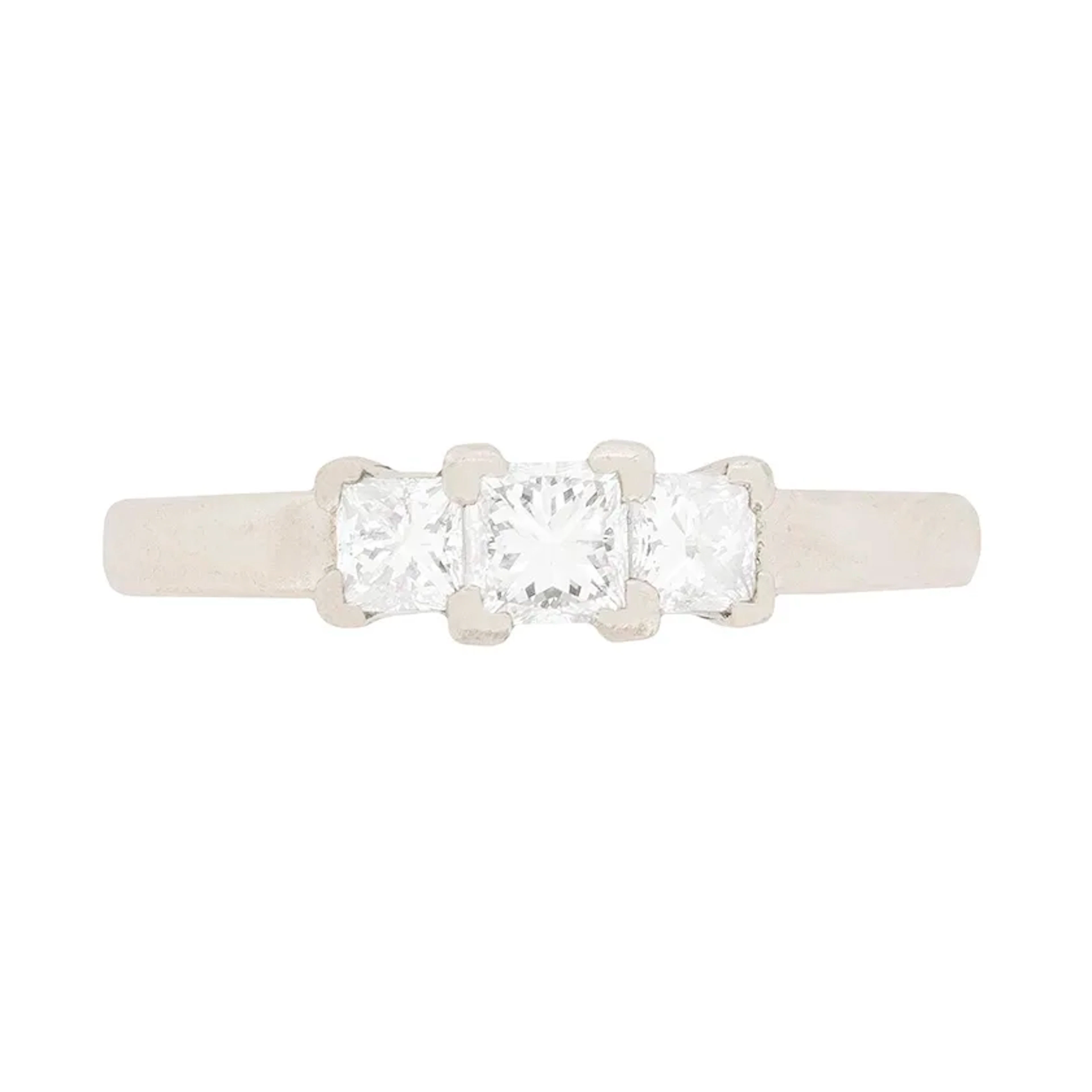Modern Three Stone Princess Cut Diamond Engagement Ring