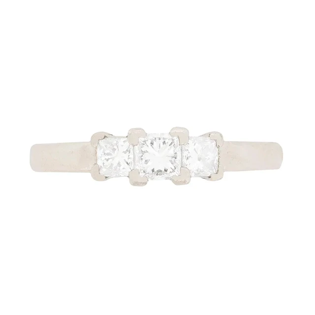 Modern Three Stone Princess Cut Diamond Engagement Ring