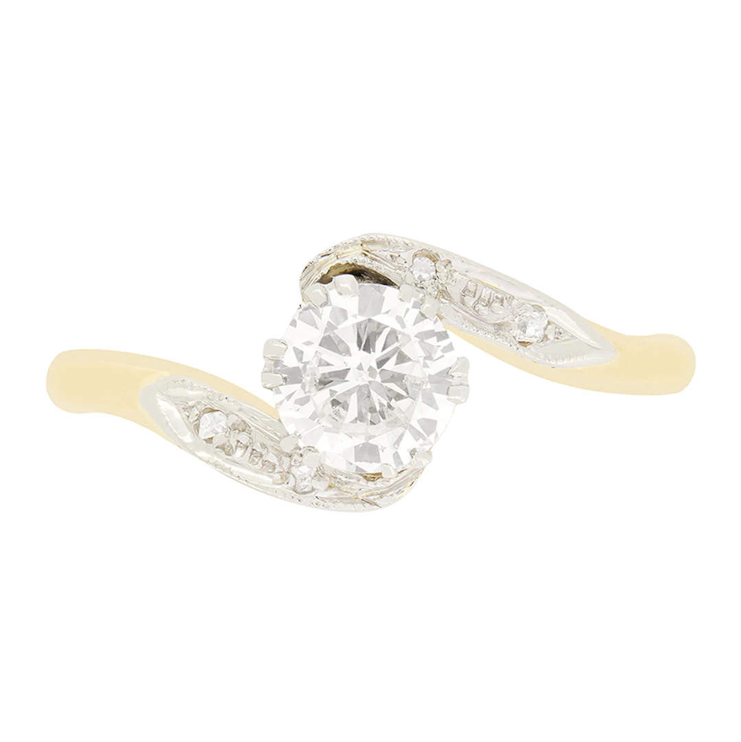 Late Deco 0.60ct Diamond Solitaire Twist Ring, c.1940s