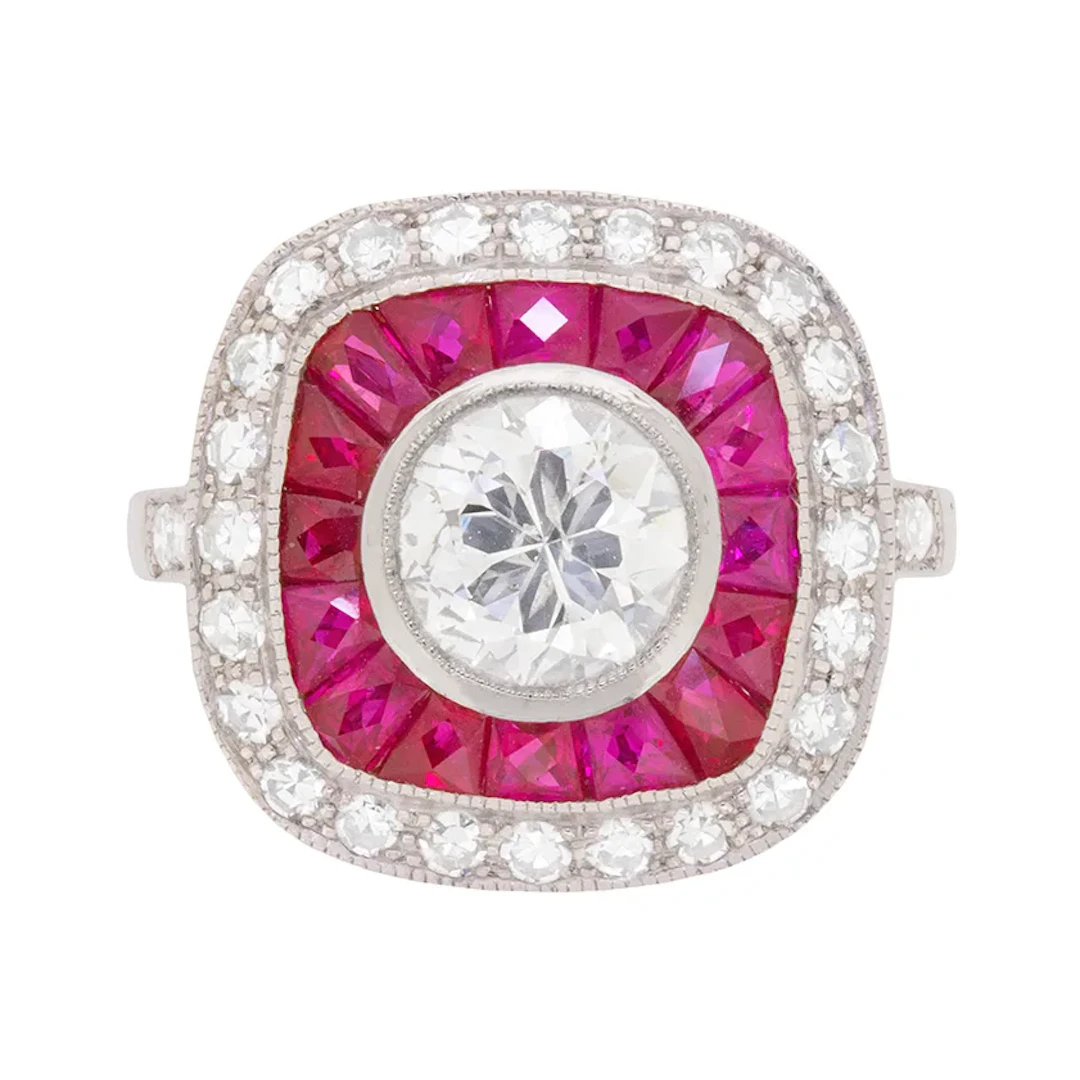Vintage 1.25ct Diamond and Ruby Cluster Ring, c.1950s