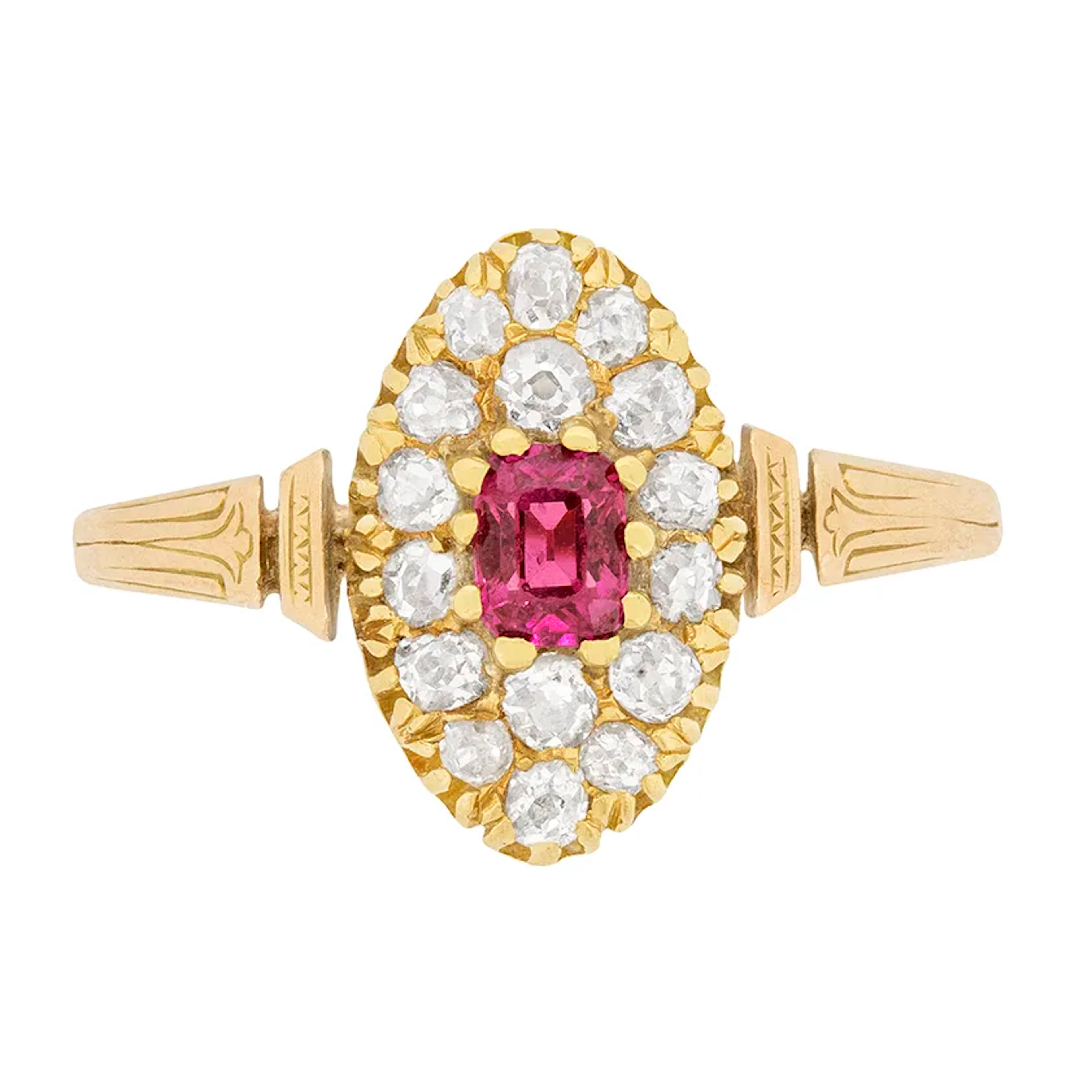 Victorian Ruby and Diamond Cluster Ring, c.1900s