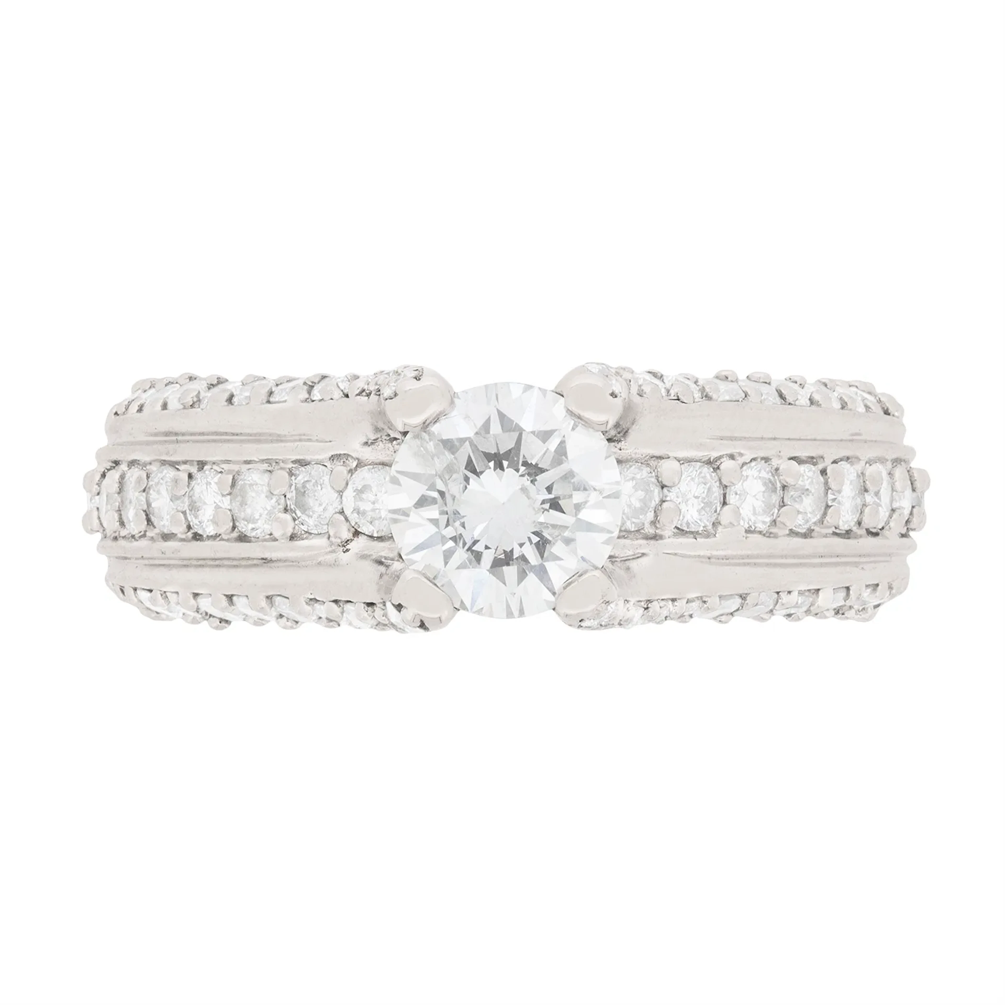 0.65 Carat Diamond Solitaire with Pave Set Diamond Shoulders