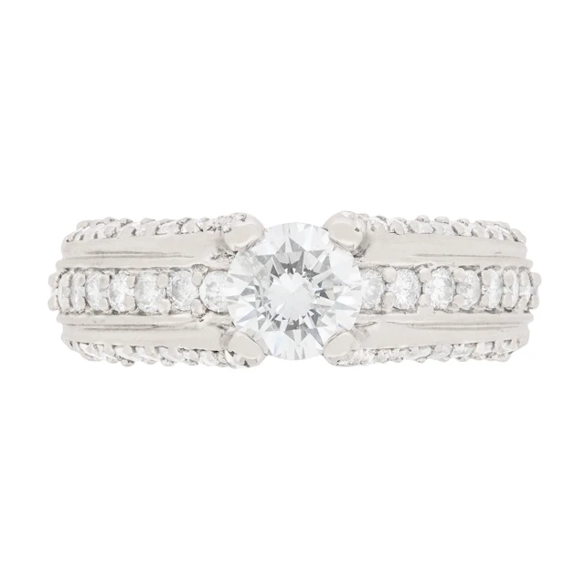 0.65 Carat Diamond Solitaire with Pave Set Diamond Shoulders