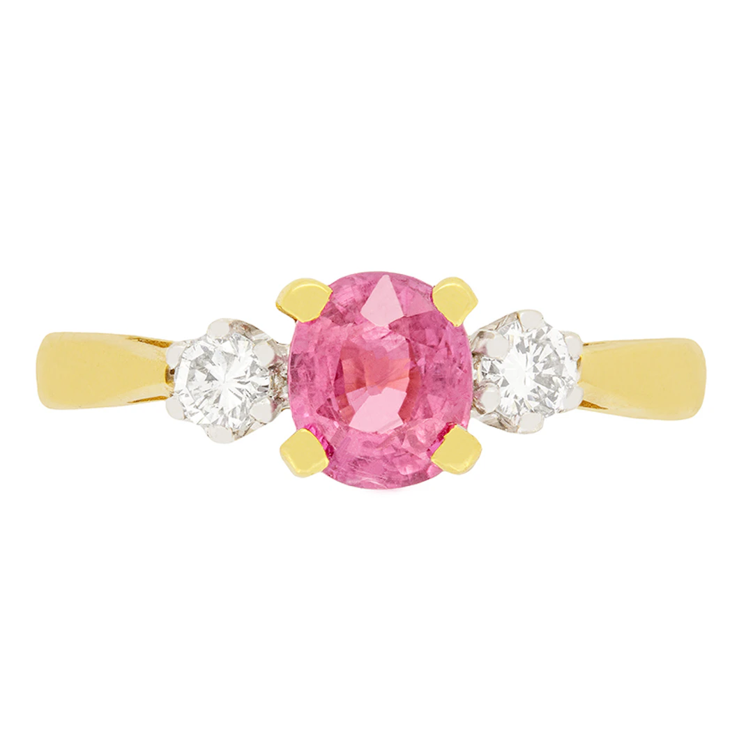 Contemporary 1ct Pink Sapphire and Diamond Three Stone Ring