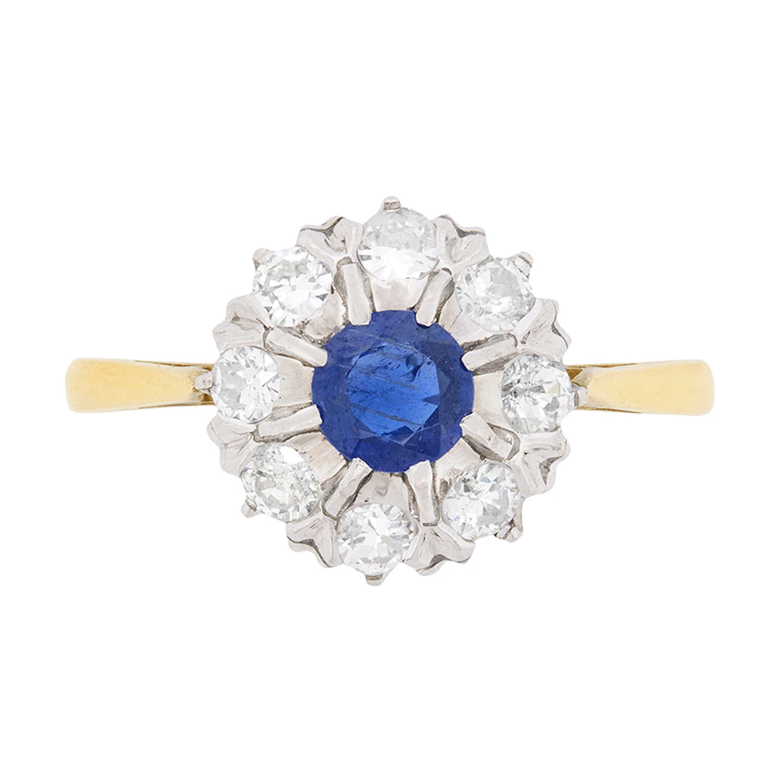 Art Deco Sapphire and Diamond Halo Ring, c.1930s