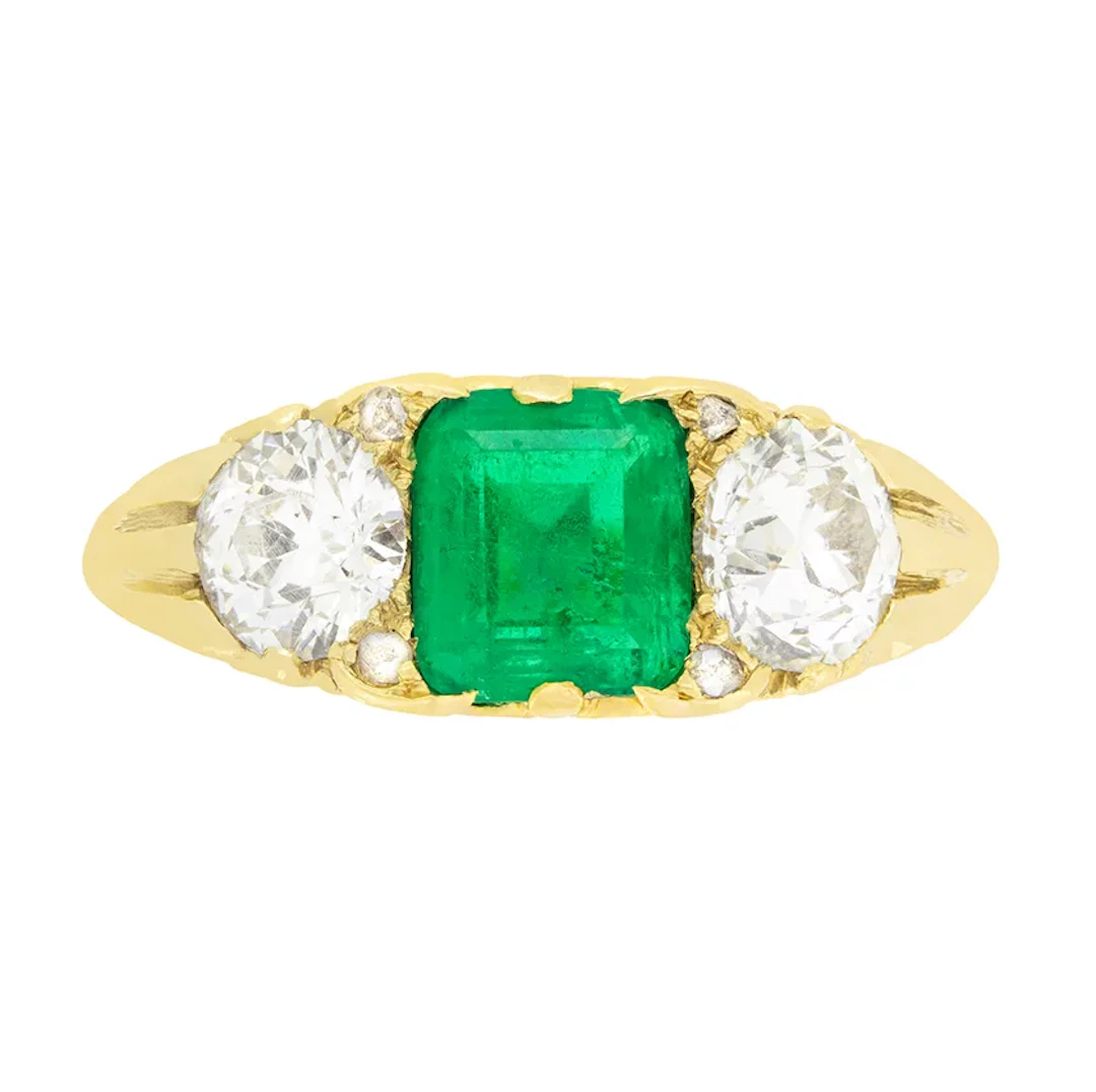 Victorian 1.30ct Emerald and Diamond Trilogy Ring, c.1880s