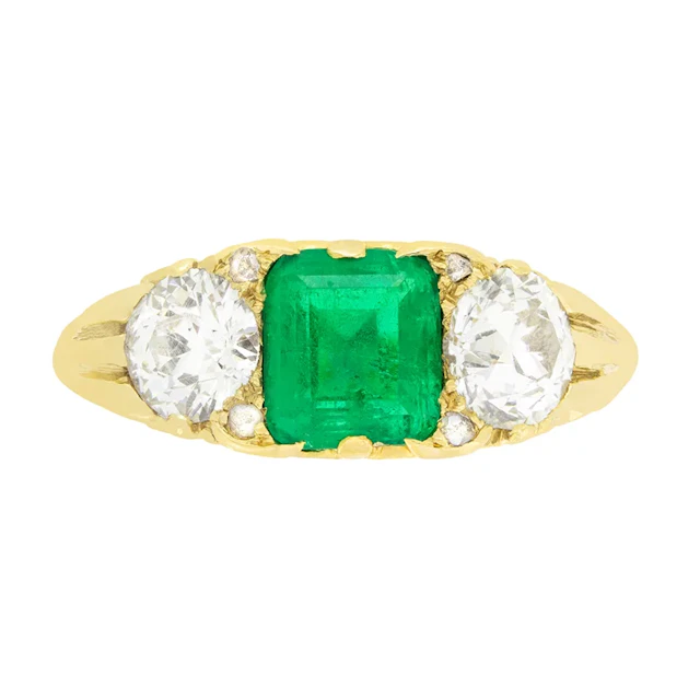 Victorian 1.30ct Emerald and Diamond Trilogy Ring, c.1880s