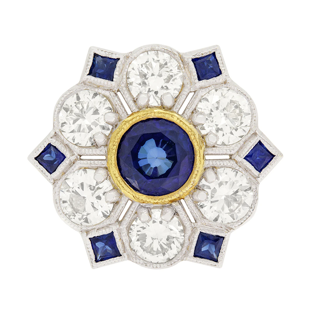Vintage Style 1.18ct Sapphire and Diamond Cluster Ring