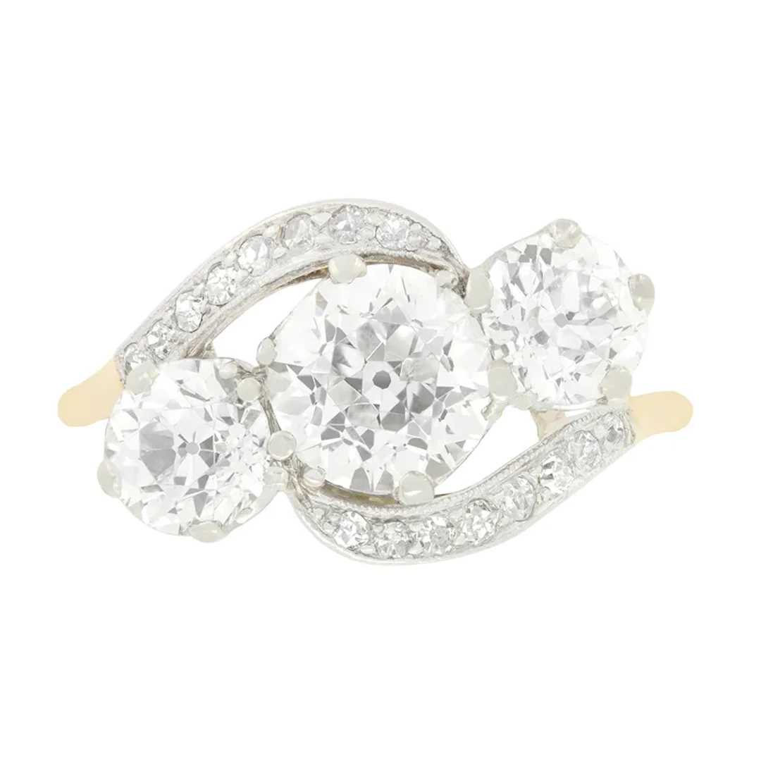 Edwardian 3.00ct Diamond Cross Over Ring, c.1910s