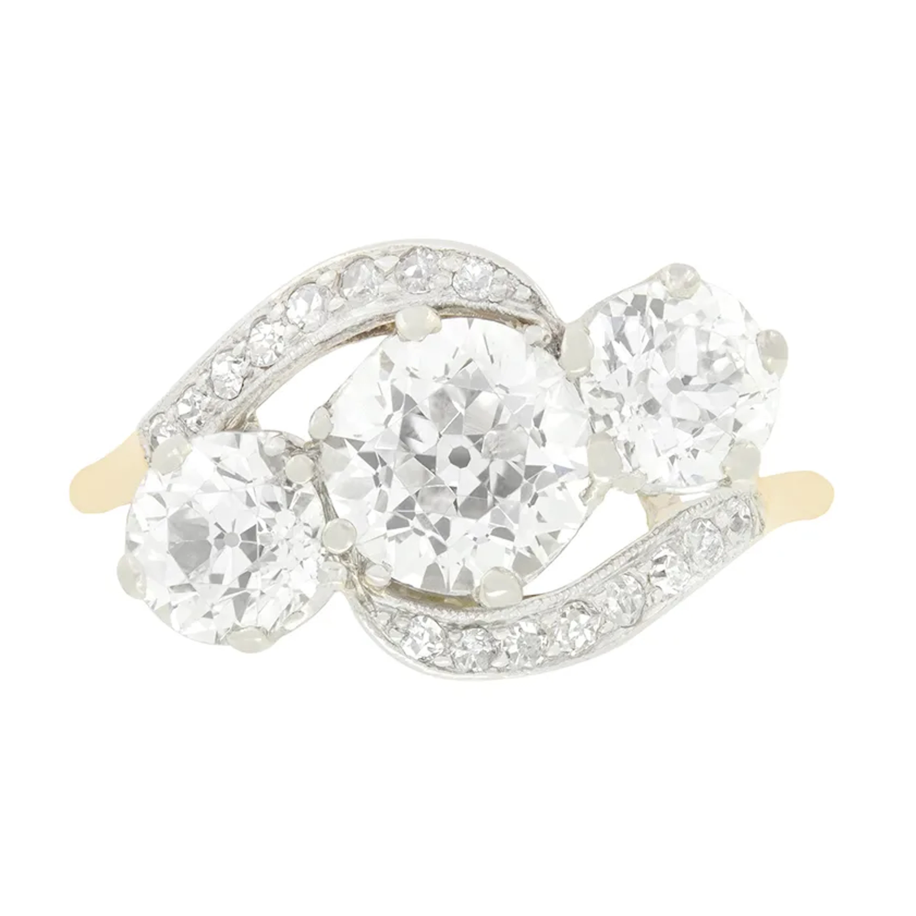 Edwardian 3.00ct Diamond Cross Over Ring, c.1910s