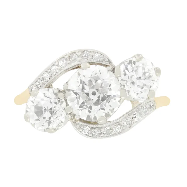 Edwardian 3.00ct Diamond Cross Over Ring, c.1910s