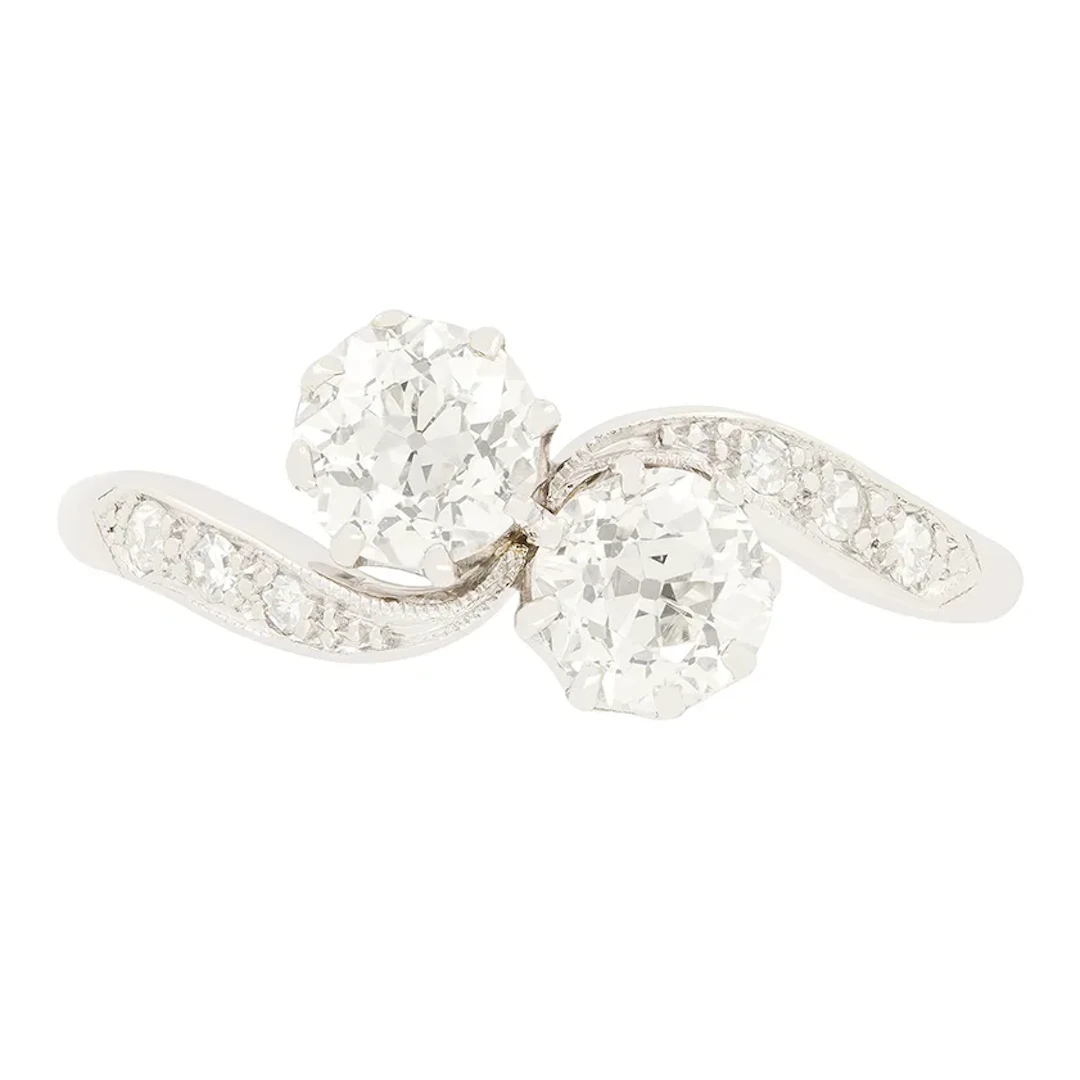 Art Deco 1.00ct Diamond Two Stone Twist Ring, c.1920s