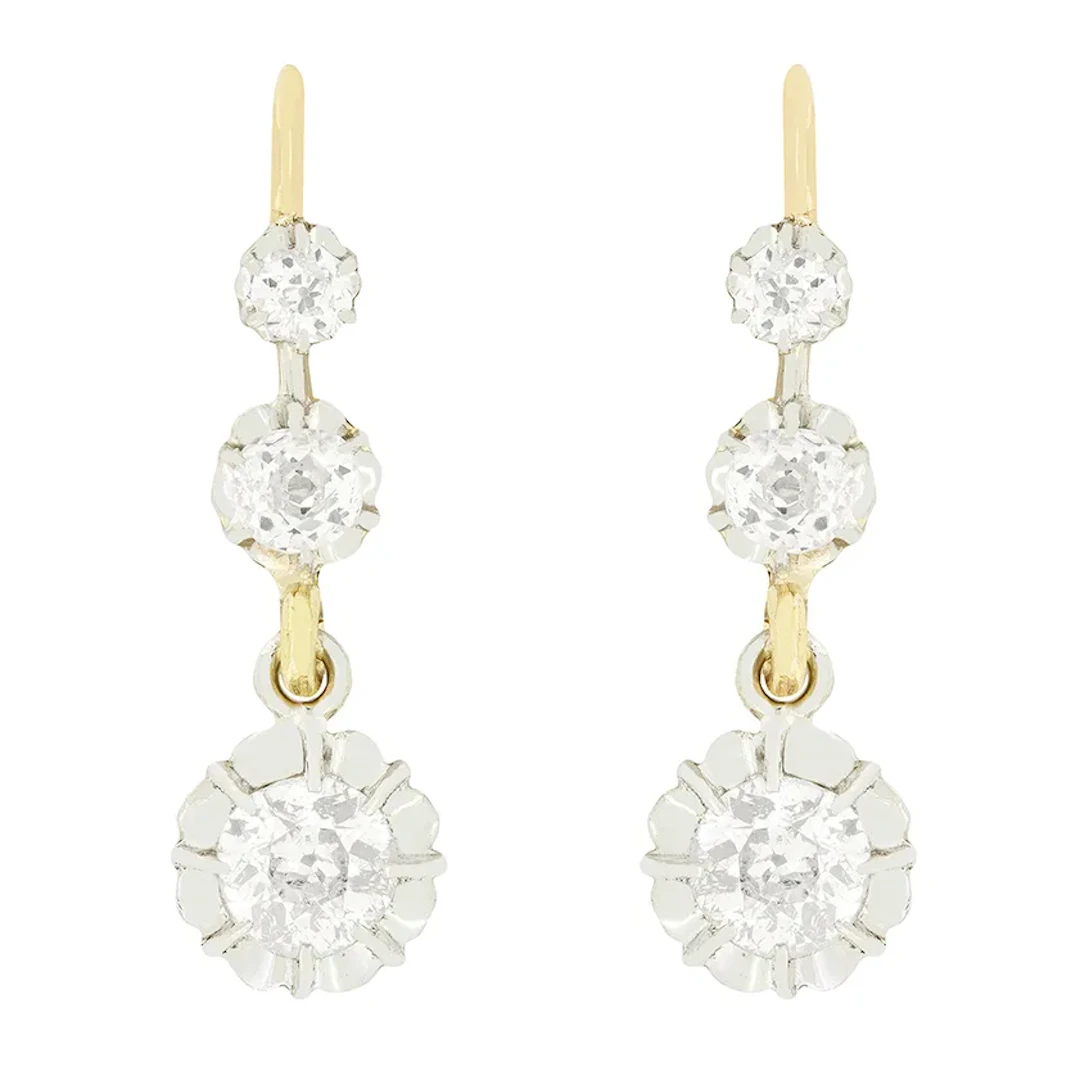 Edwardian 1.40ct Diamond Drop Earrings, c.1910s