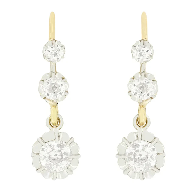 Edwardian 1.40ct Diamond Drop Earrings, c.1910s