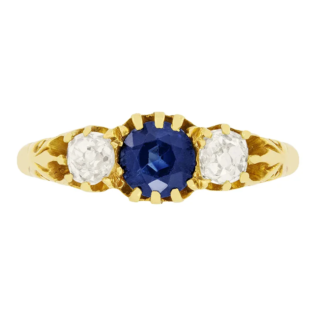 Edwardian 0.85ct Sapphire and Diamond Trilogy Ring, hallmarked 1907