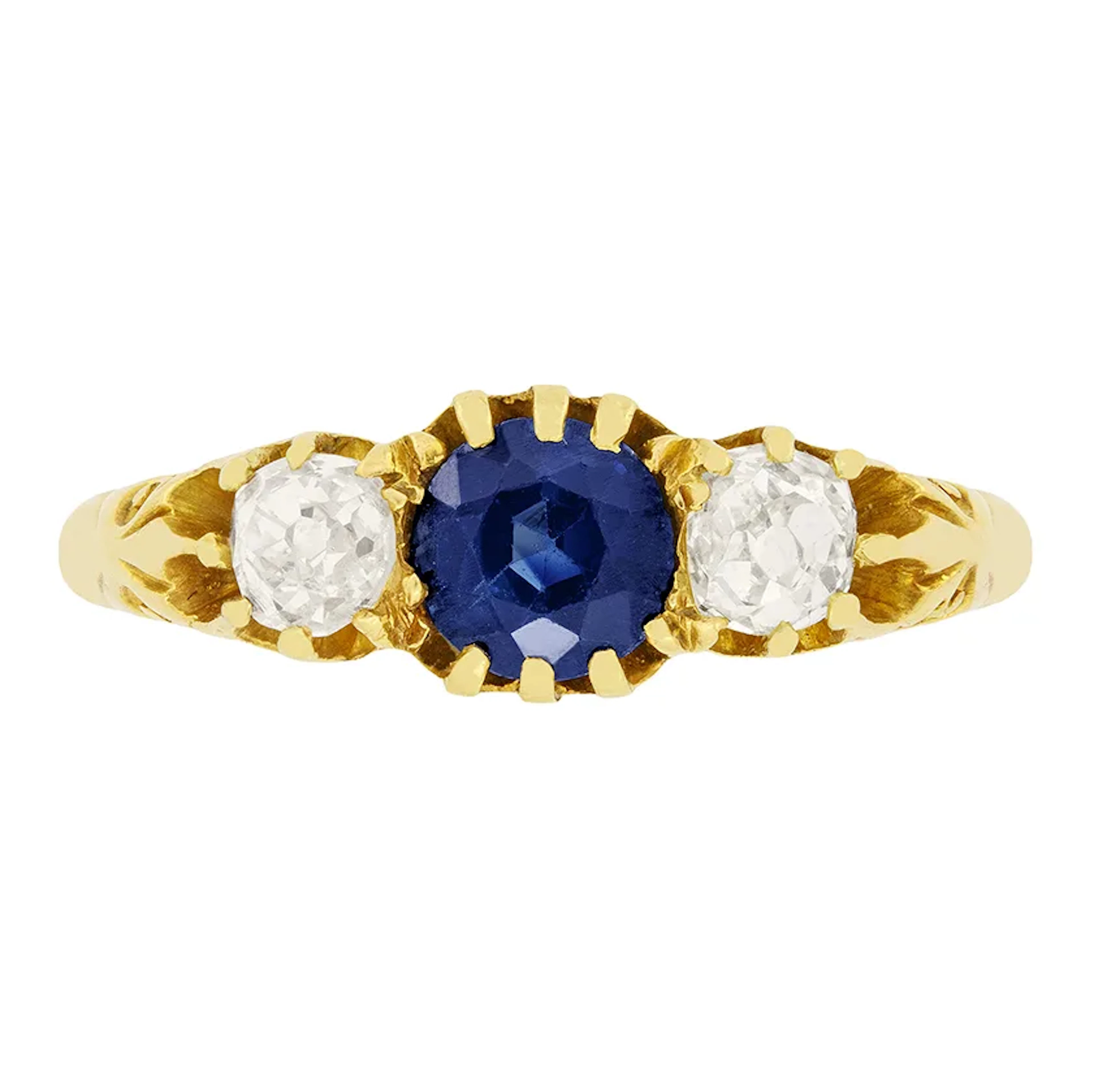 Edwardian 0.85ct Sapphire and Diamond Trilogy Ring, hallmarked 1907
