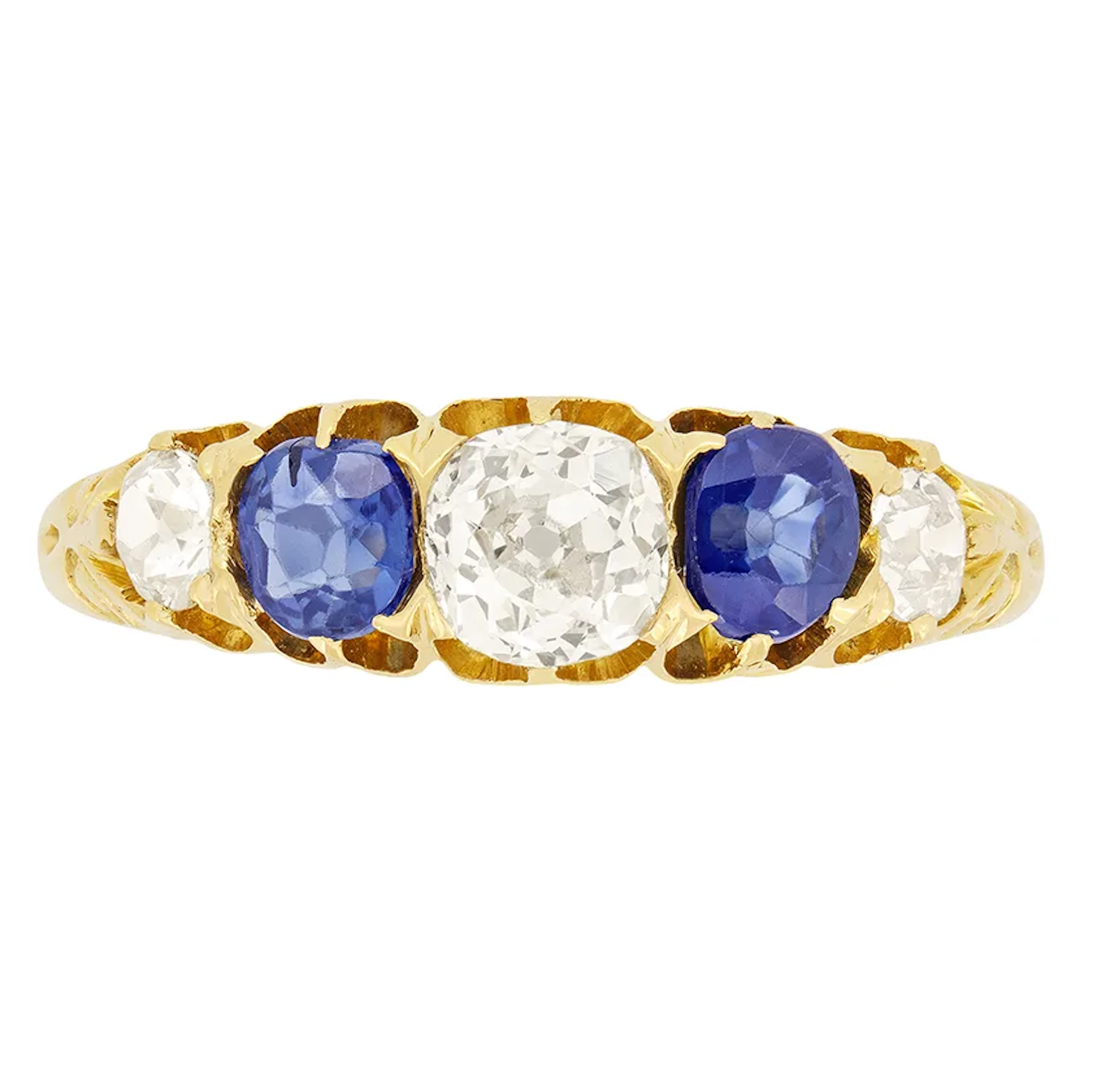 Victorian 0.80ct Diamond and Sapphire Five Stone Ring, c.1880s