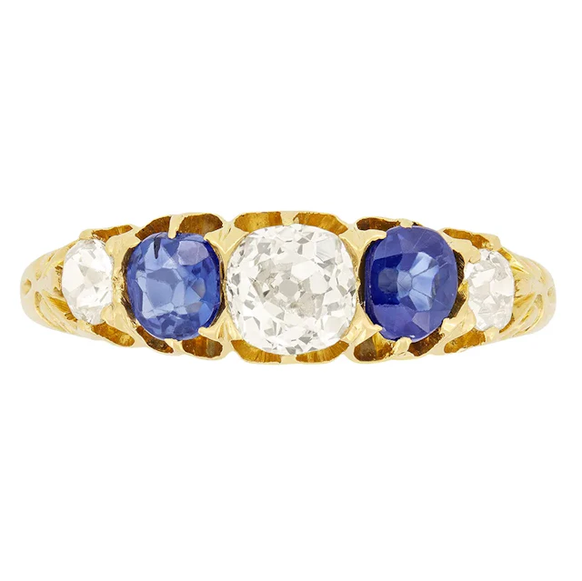 Victorian 0.80ct Diamond and Sapphire Five Stone Ring, c.1897