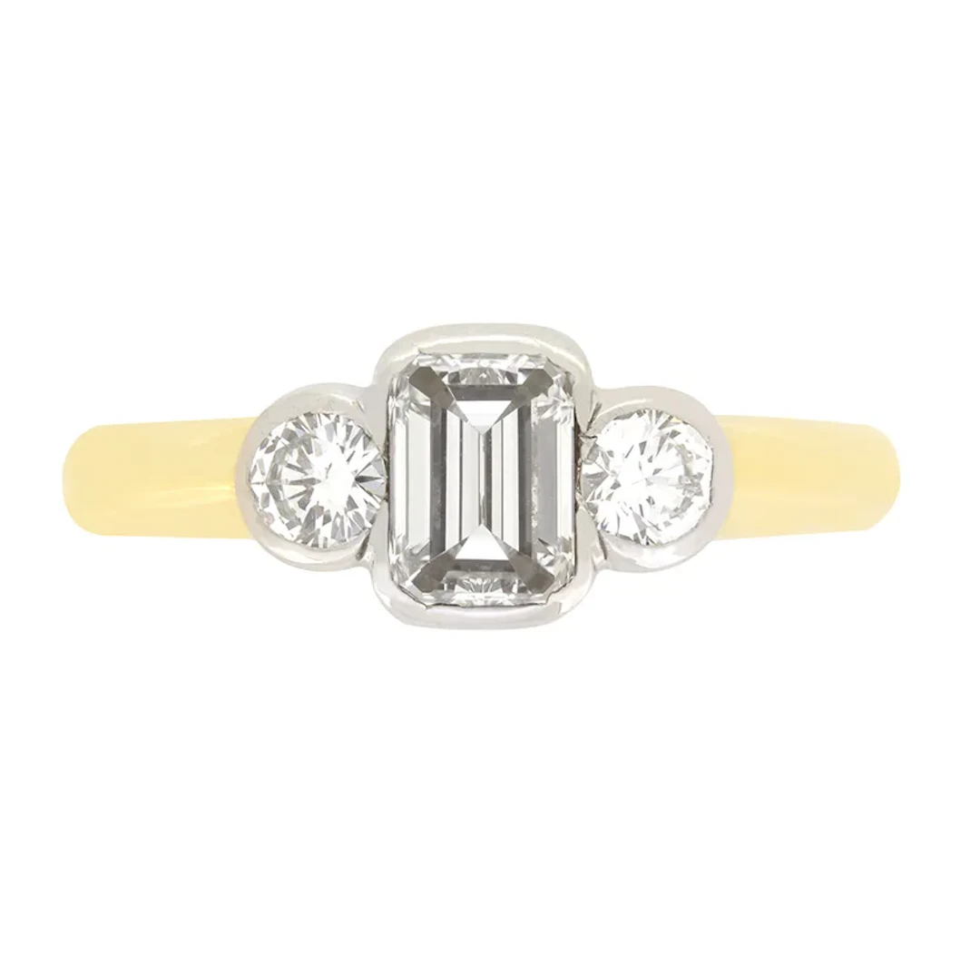 Emerald Cut 0.68ct Diamond Trilogy Ring, c.1990s