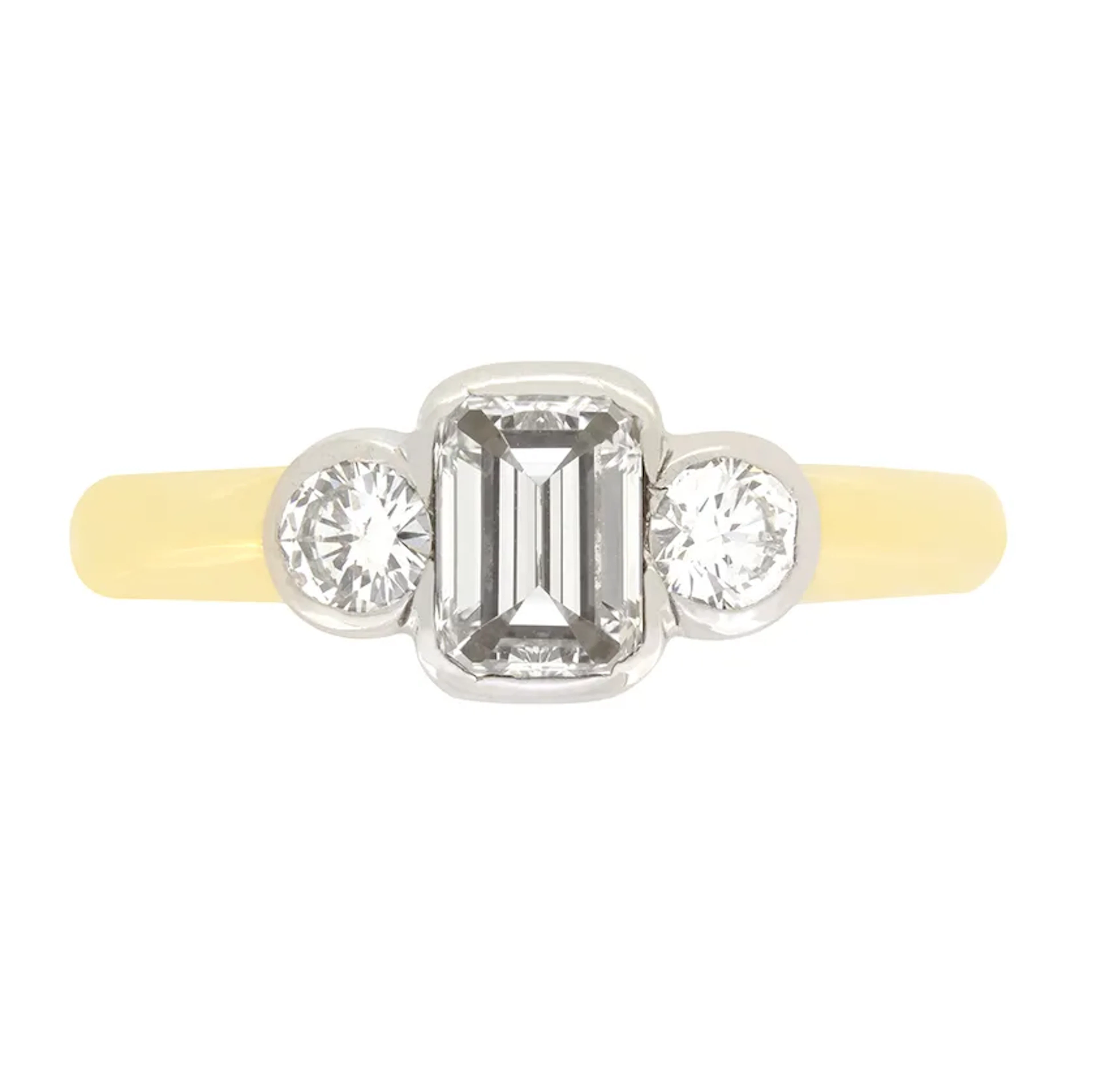 Emerald Cut 0.68ct Diamond Trilogy Ring, c.1990s