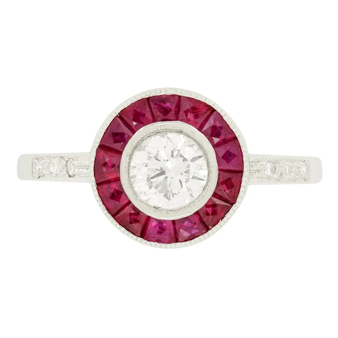 Vintage 0.60ct Diamond and Ruby Target Ring, c.1960s