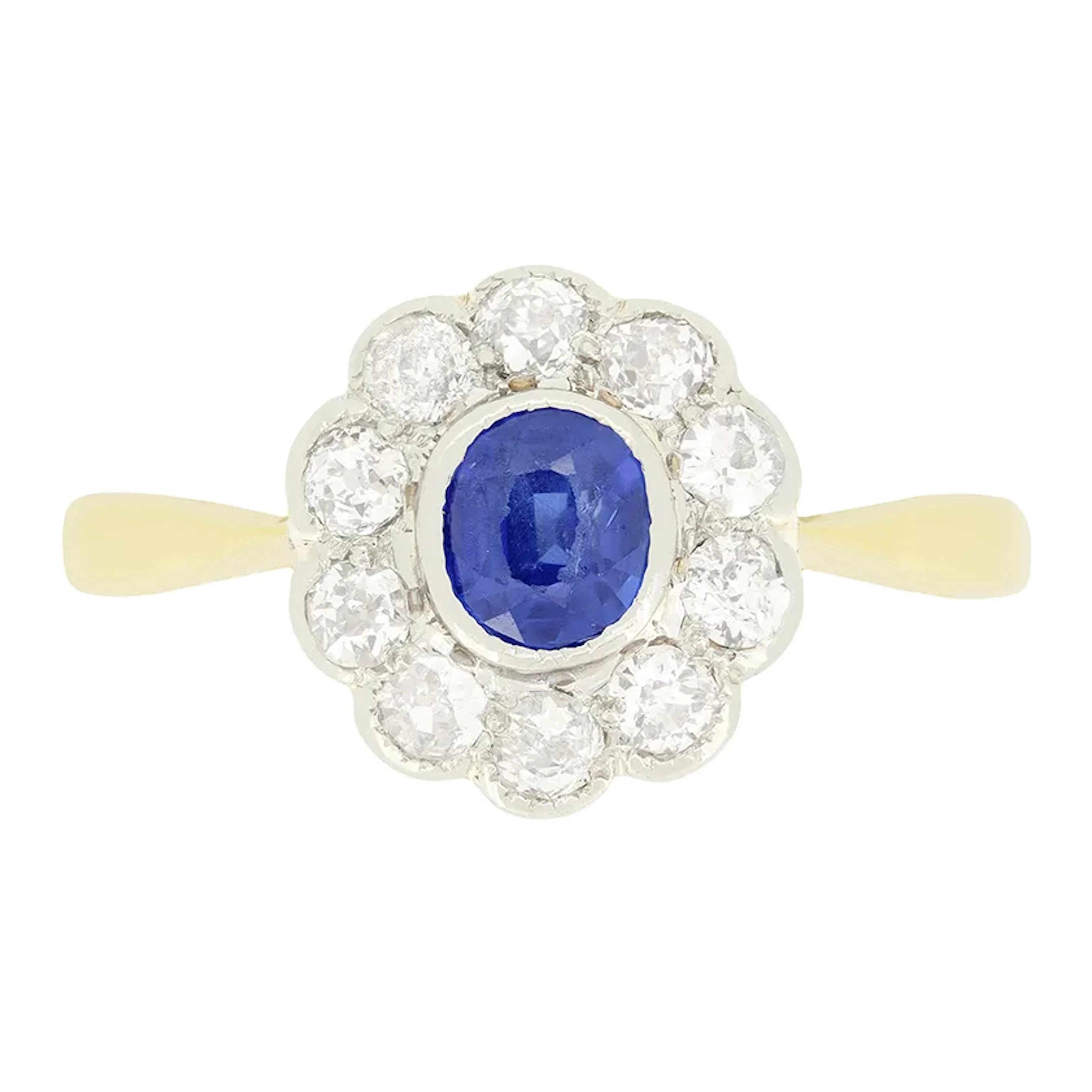 Edwardian 0.50ct Sapphire and Diamond Cluster Ring, c.1910s