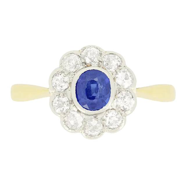 Edwardian 0.50ct Sapphire and Diamond Cluster Ring, c.1910s